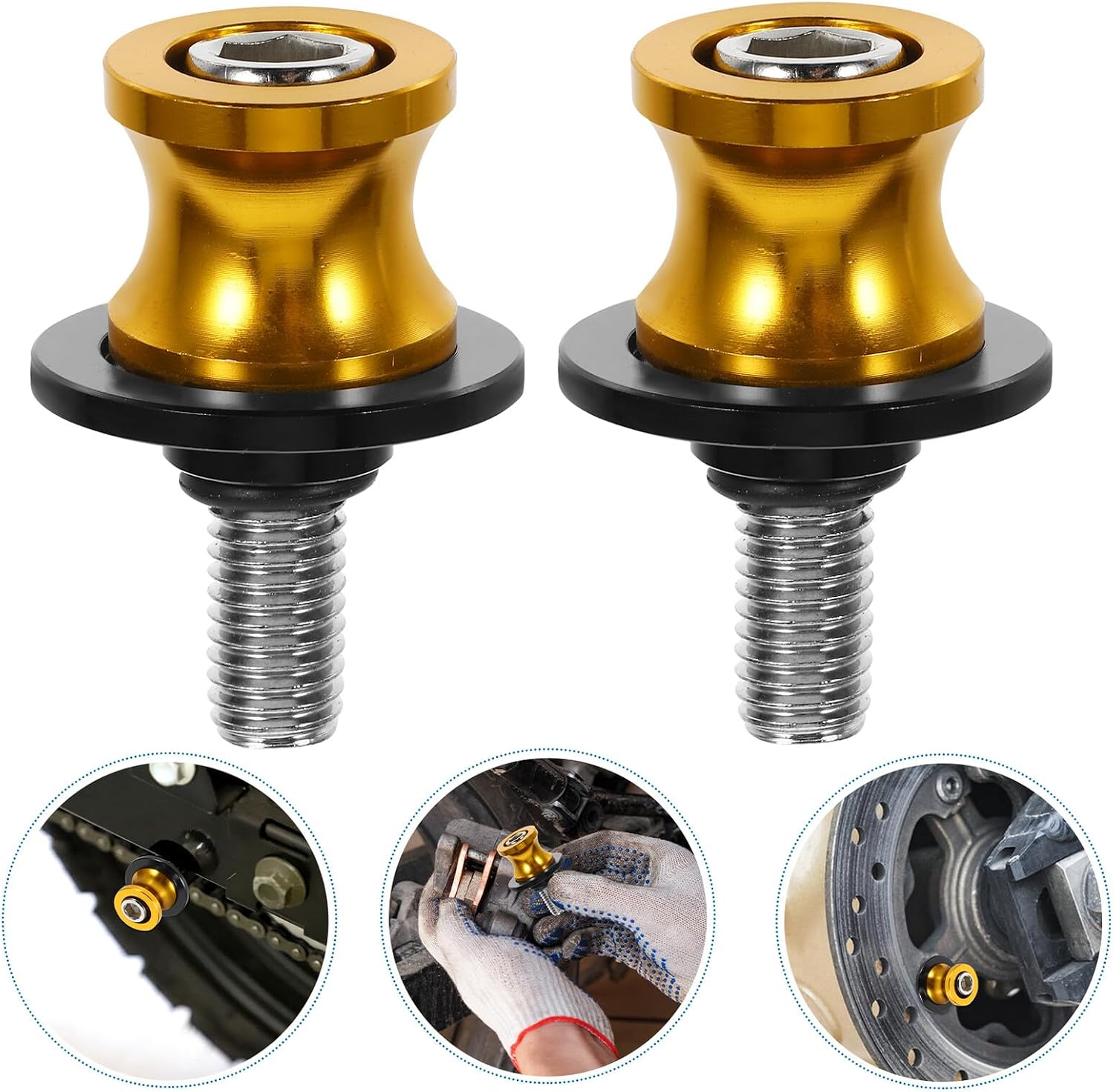 GALPADA Motorcycle Swing Arm Spools Sliders Iron Stand Screws 10mm Pair Gold for Universal Swingarm Paddock Use