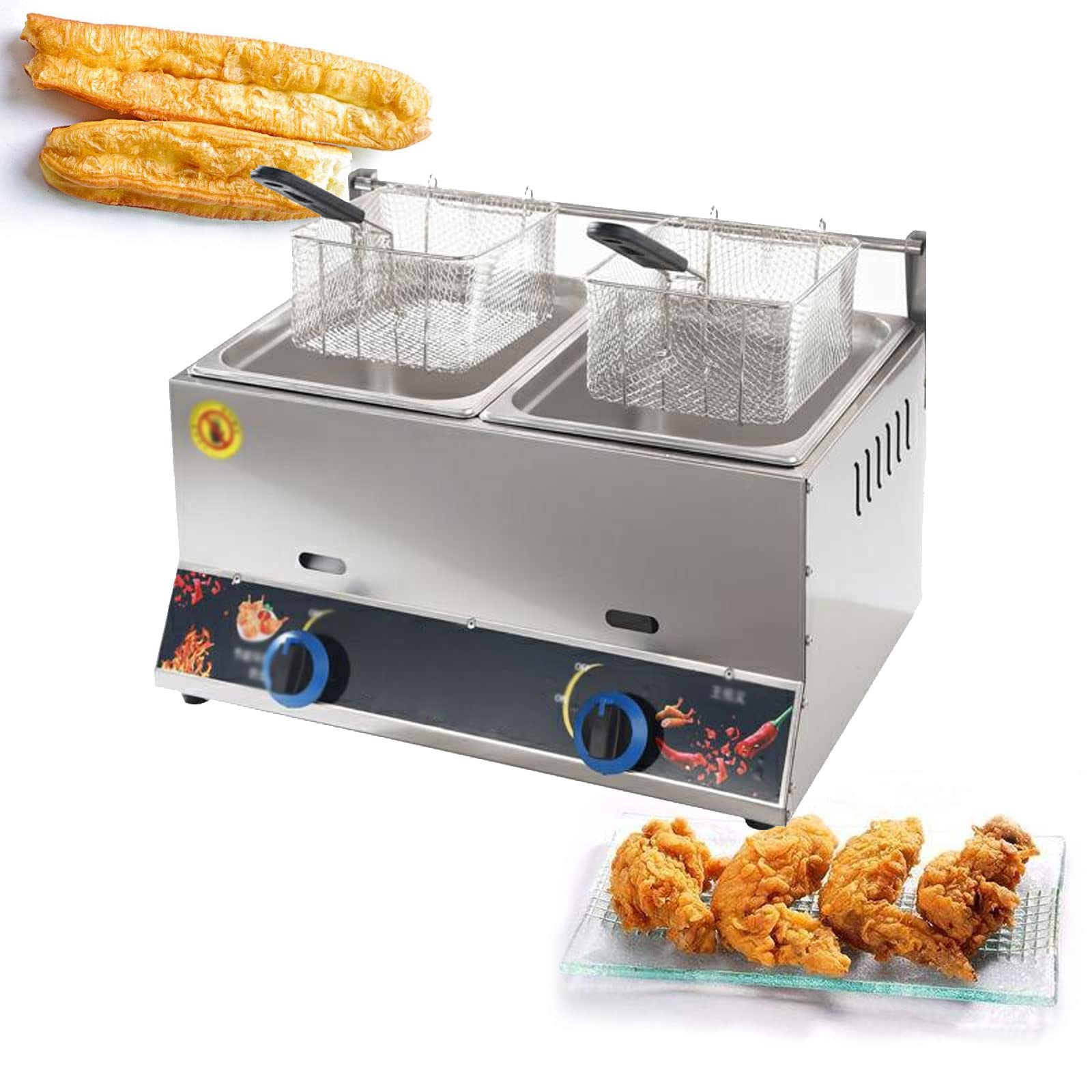 Frytkownica ze stali nierdzewnej do blatu roboczego, frytkownica na gaz propan, antypoślizgowa, łatwa do czyszczenia, do podgrzewania żywności, frytkownica z pojemnikiem ze stali nierdzewnej