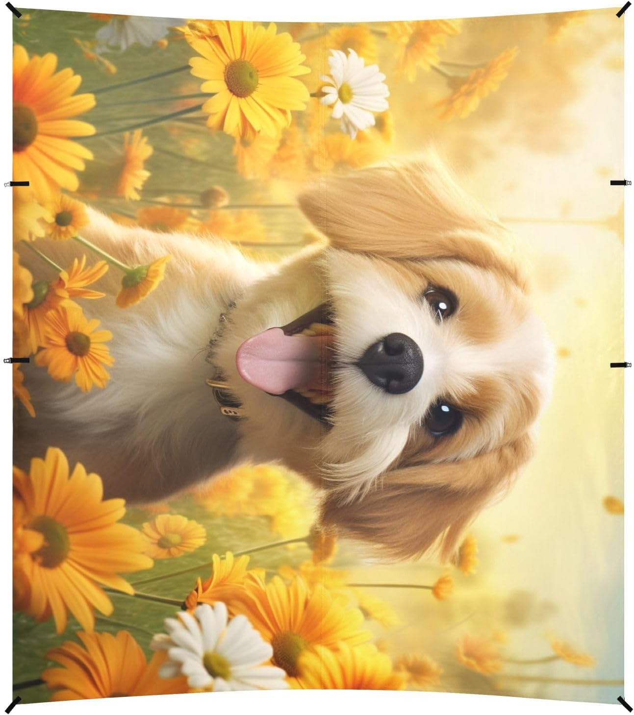 ALAZA Cute Puppy Dog Daisy Beach Tent Sun Shelter UPF50+ Protection Beach Shade Canopy w/ 4 Sandbags for Outdoor Camping, Fishing, Backyard Fun, Picnic, 10x9 ft