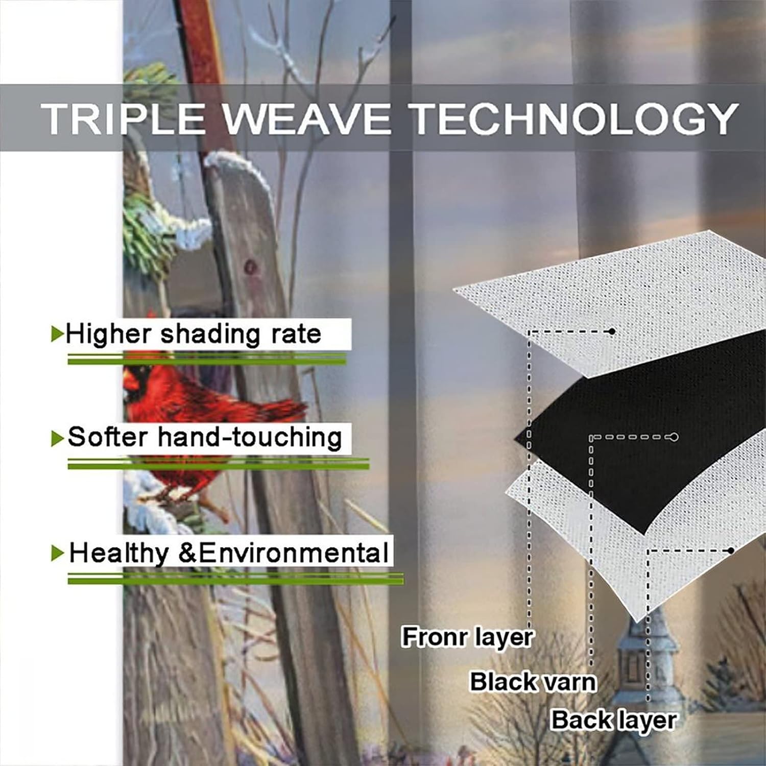 Fantasy Rural Farmhouse Rod Pocket Blackout Curtains - Retro Oil Painting Winter Snowman Bells Window Treatment,Thermal Insulated Room Darkening Curtains 2 Panels 63L x 27.5W