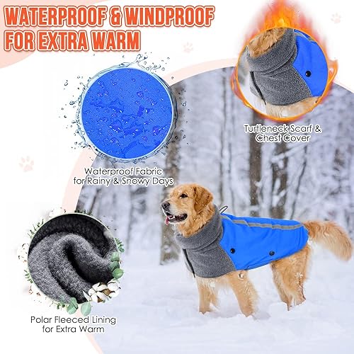 Miniatura 8 de SlowTon Chaqueta para perros grandes medianos y pequeños abrigo de invierno para perros de forro polar cálido con bufanda de cuello alto a prueba de