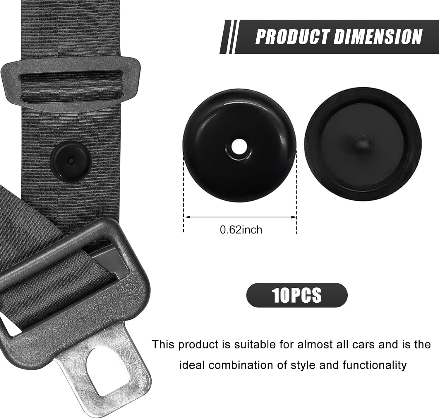 10 Sets Seat Belt Button Stop, Snap-on Safety Belt Stopper Kit Prevent Buckle from Sliding Down, Plastic Seatbelt Stopper Button Interior Accessories for Cars Trucks SUVs (Black)