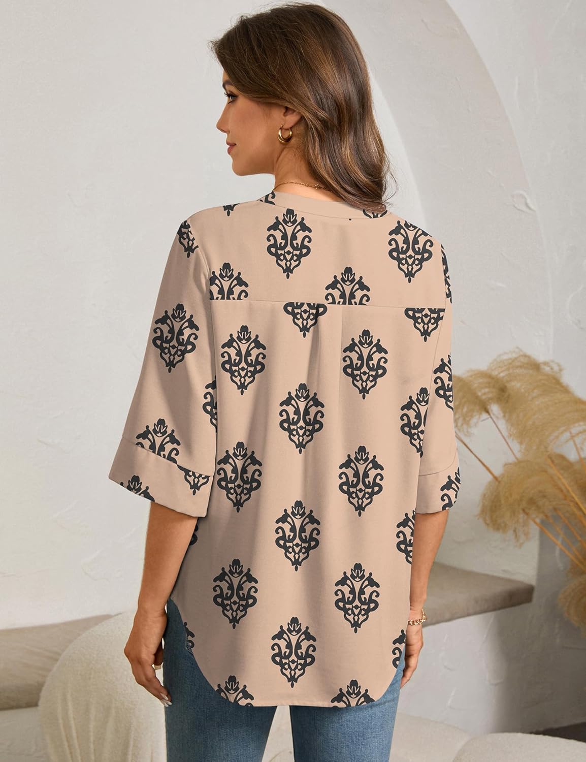 LOMON Women's Dressy 3/4 Length Sleeve Tops Business Casual Blouses Summer Tees Shirts - Image 3