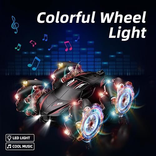 Miniatura 4 de Auto de acrobacias a control remoto de 2.4 GHz, 4WD con detección de gestos con luz fría y música, autos RC de doble cara con giro de 360 para niños