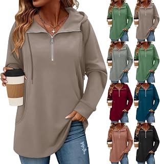 Quarter Zip Up Hoodie Women Drawstring Oversized Lapel Tunic Hoodies Lightweight Drop Shoulder Y2K Hoodie Sweatshirts