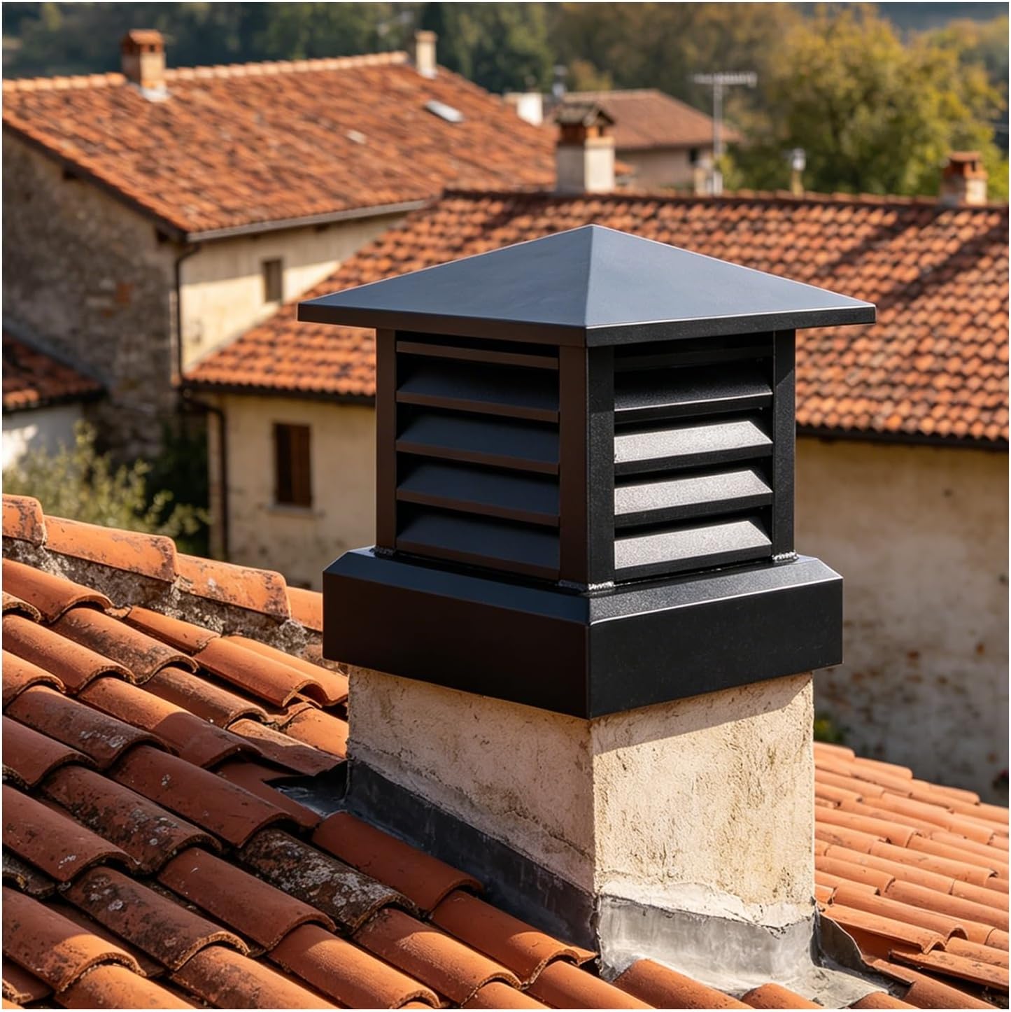 Fireplace Chimney Cap, Aluminum Alloy Chimney Cover,Square Base Vent Cover for Fireplace Flue, Rainproof(55cm/22in)