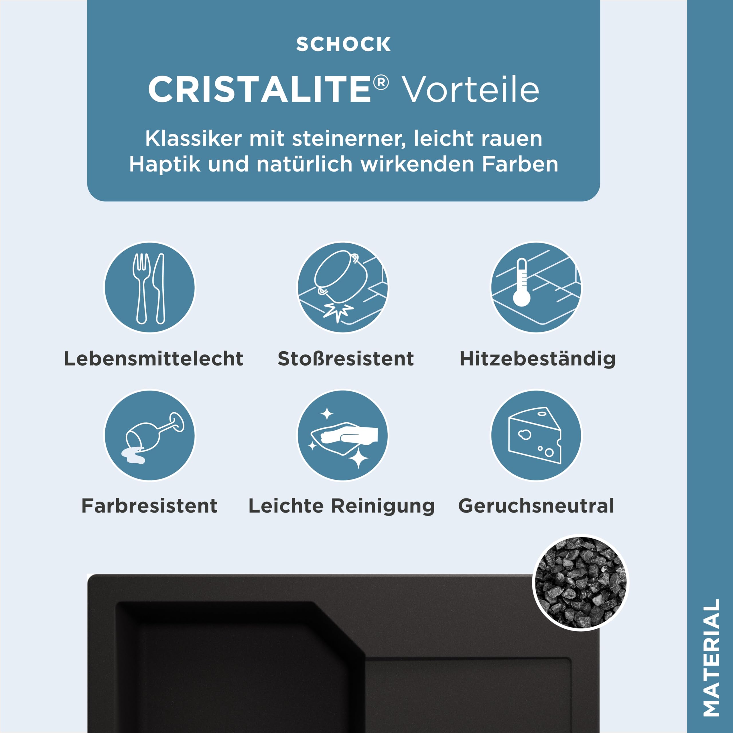 SCHOCK Küchenspüle Manhattan D-100XS in Nero I Granitspüle mit Abtropffläche I Einbauspüle für 40 cm Unterschrank I robuste kratzfeste Cristalite Spüle I Design Spüle mit Excenterbedienung