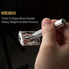 WEISHI Butterfly Open Double Edge Safety Razor for Men, Chrome Short Handle with 5 Stainless Razor Blades Included, Reusable Wet Shave Tool for Smooth, Close Shave