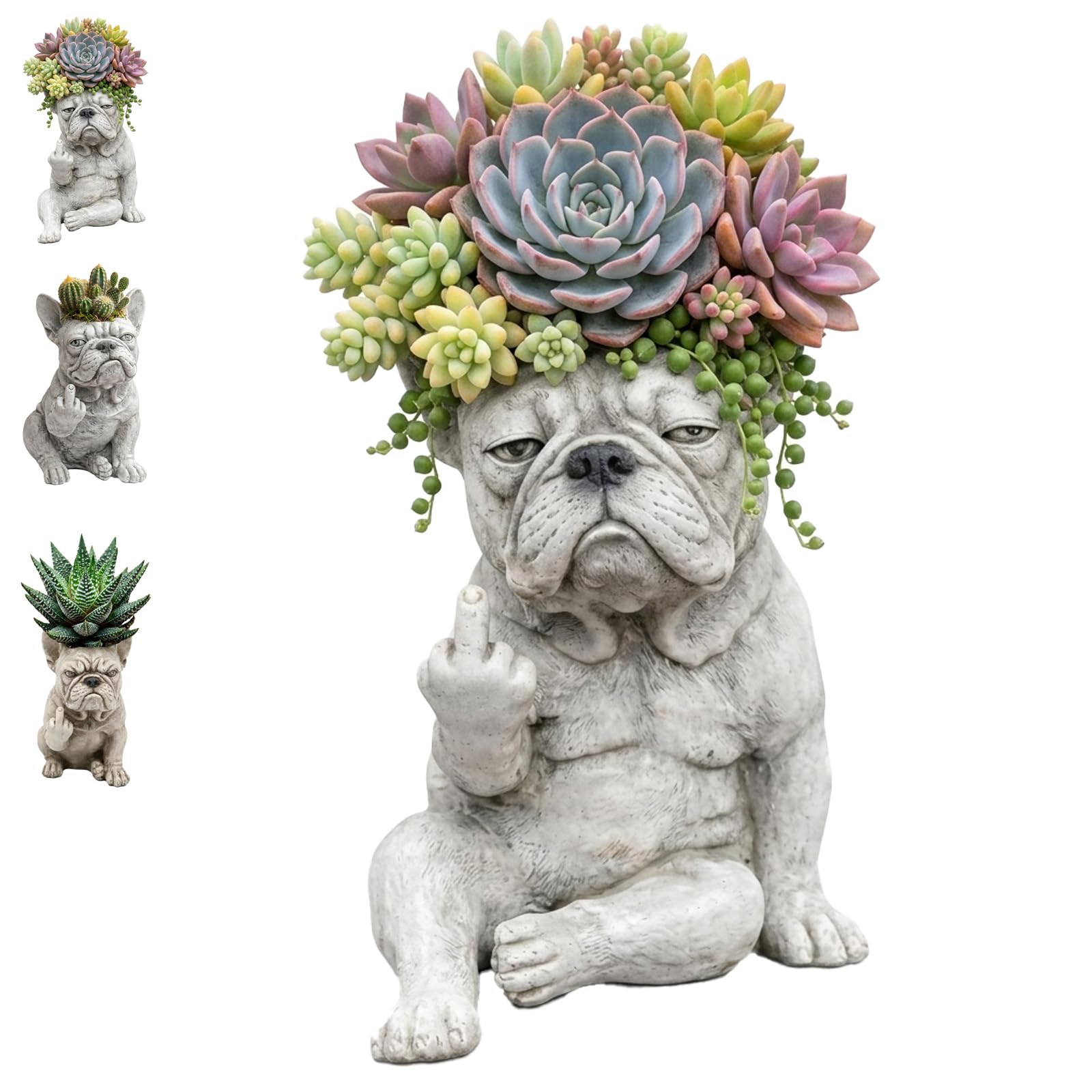 Funny French Bulldog Planter Pot,Novelty Cute Creative Dog Planter,Resin Succulent Vase with Drainage Hole,Indoor Outdoor Garden Decor Statue for Office Home & Gift (A)