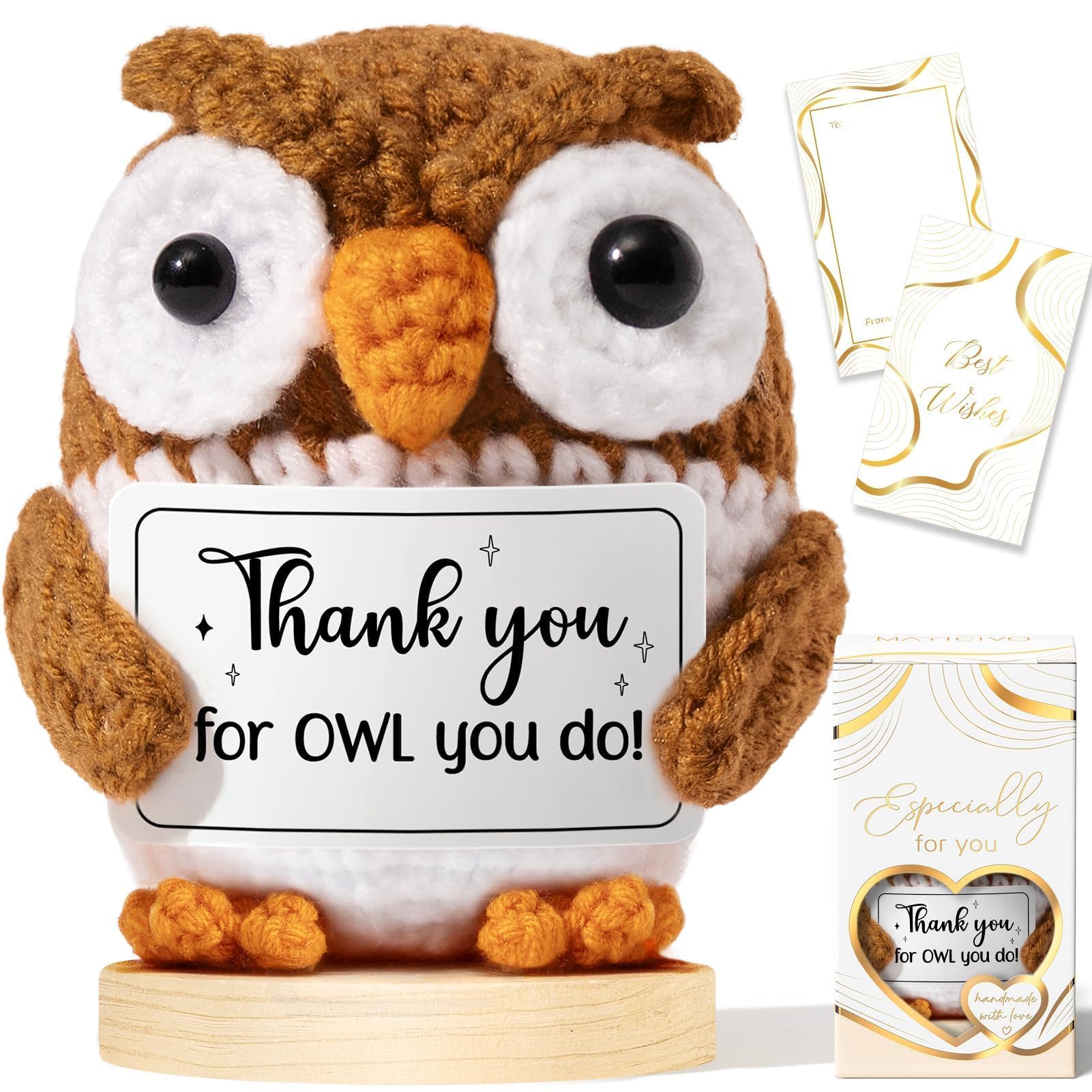 Thank You Gifts for Women Emotional Support Crochet Plush, Handmade Funny Owl Crochet w/ Card Employee Appreciation Gifts for Teacher, Christmas Birthday Gift Set for Women Coworkers Nurses Boss Staff