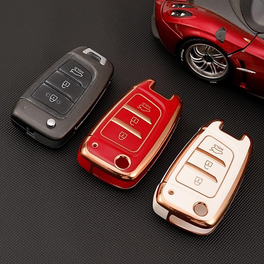 KUNIO Flip Key Fob Cover fit for Hyundai Kona i30 Tucson NX4 2019 2020 2021 2022 2018 2017 2016 key fob cover Key Cover TPU Car Key Protection Key Cover 3 Buttons A Red - Image 4