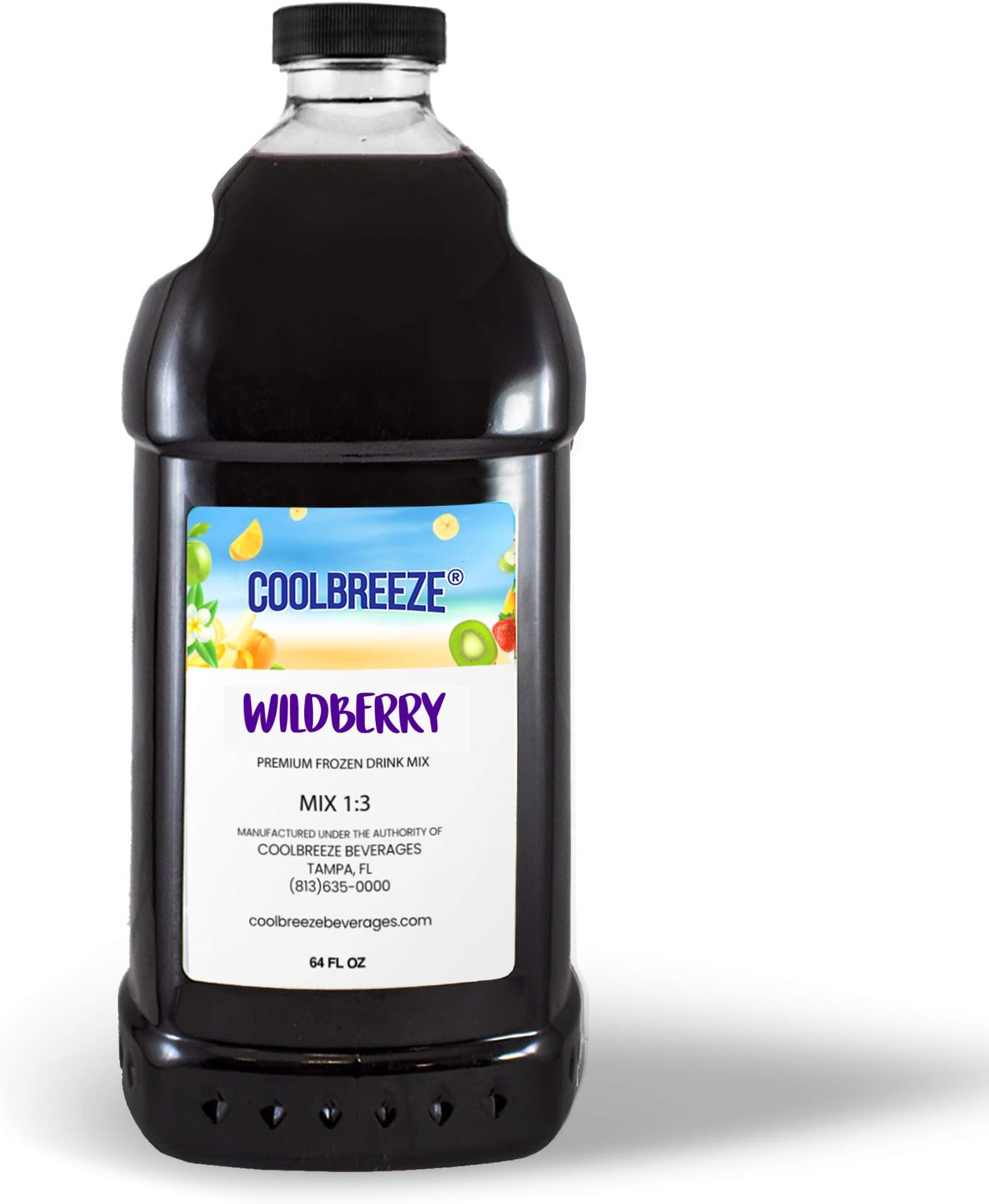 Cool Breeze Beverages Ready To Use, Shelf Stable Frozen Drink Slush Mix, Flavor Syrups - 1/2 Gallon Bottle - Wildberry