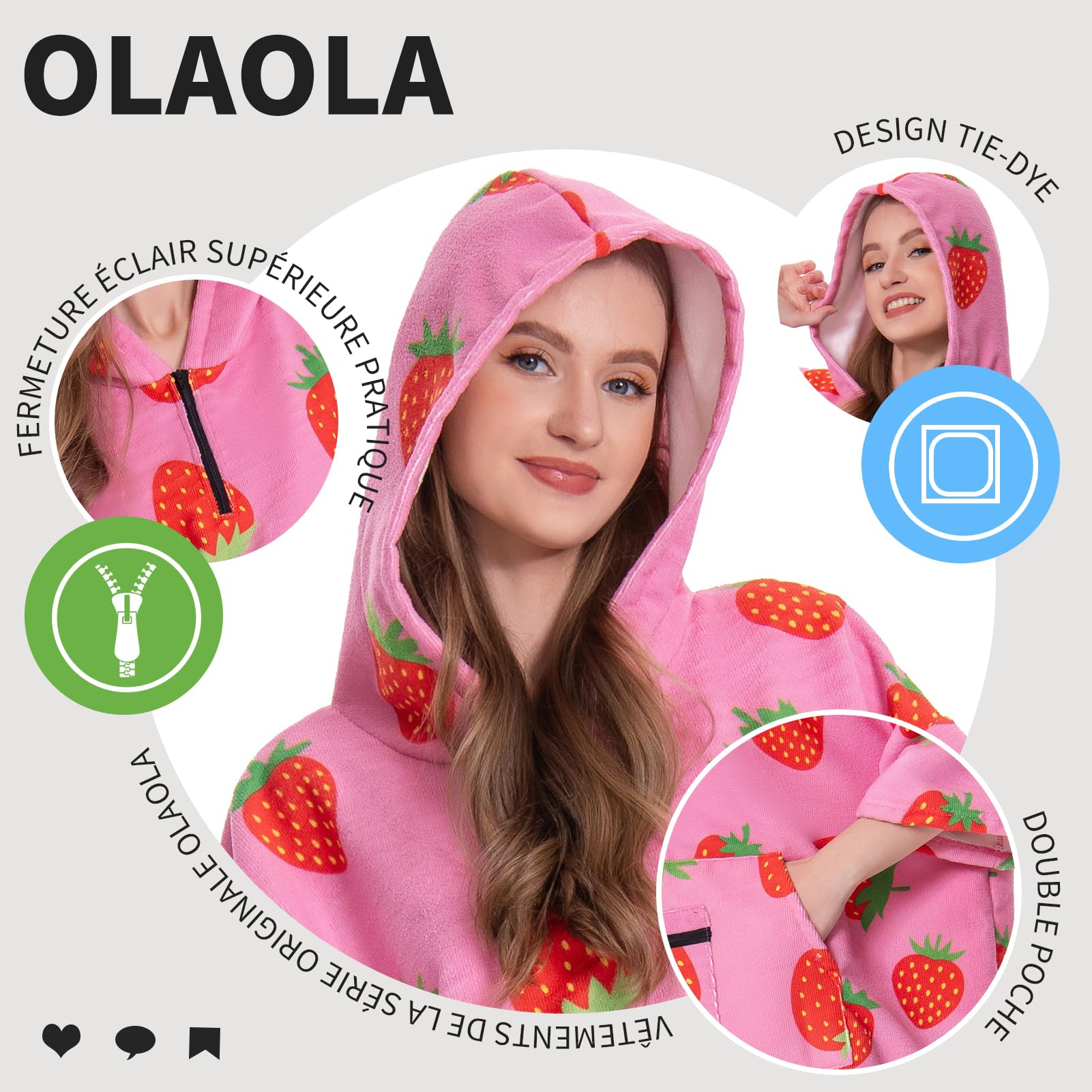 OLAOLA Poncho de Surf Adulte Serviette Bain Capuche Poche Séchage Rapide Plage Femmes Hommes