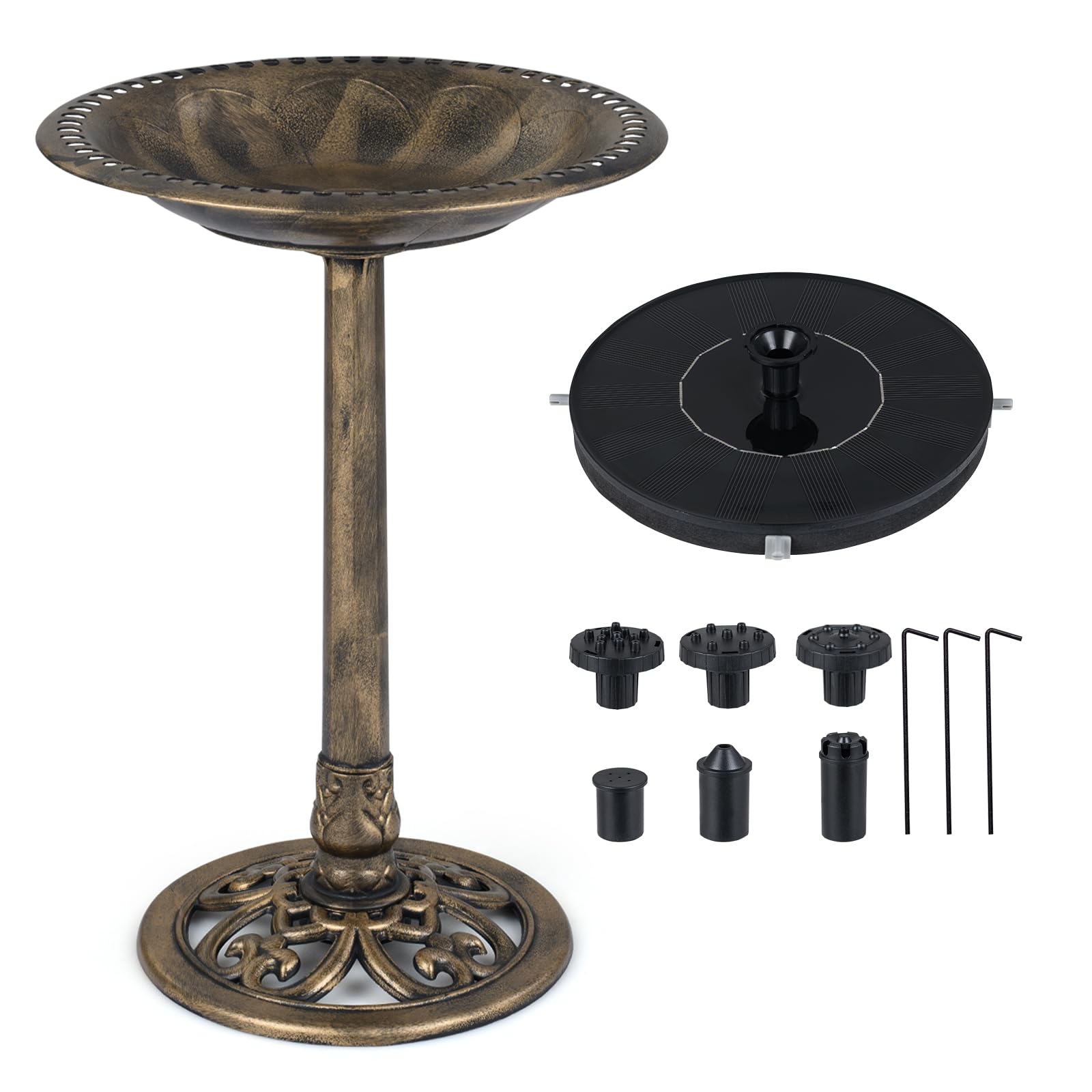 COSTWAY Mangiatoia per Uccelli da Esterno 2 in 1, Fontana con 6 Ugelli, Resistente alle Intemperie per Giardino
