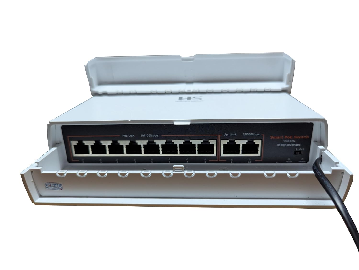 Hanutech Smart Outdoor PoE Switch 8 Port- 8*10/100Mbps PoE, 2*1000Mbps RJ45 Uplink, IP66 Waterproof PoE Switch 120W- 1 Year Warranty