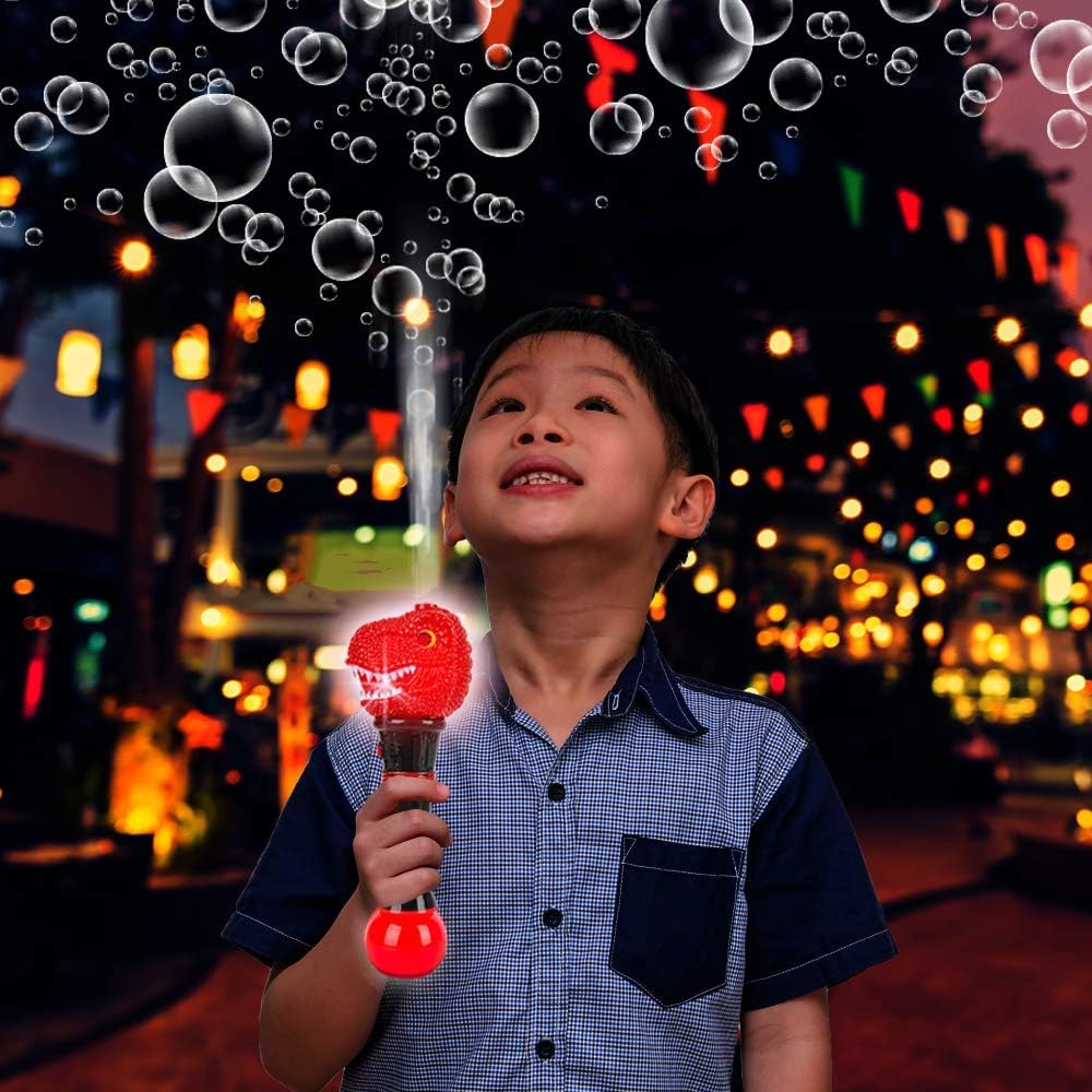 ArtCreativity T-Rex Bubble Wand Toys - Light Up Illuminating Dinosaur Bubble Maker Wand, Bubble Blower with Cool LED Effects for Kids, Batteries and Bubble Fluid Included, Great Gift Idea, Party Favor