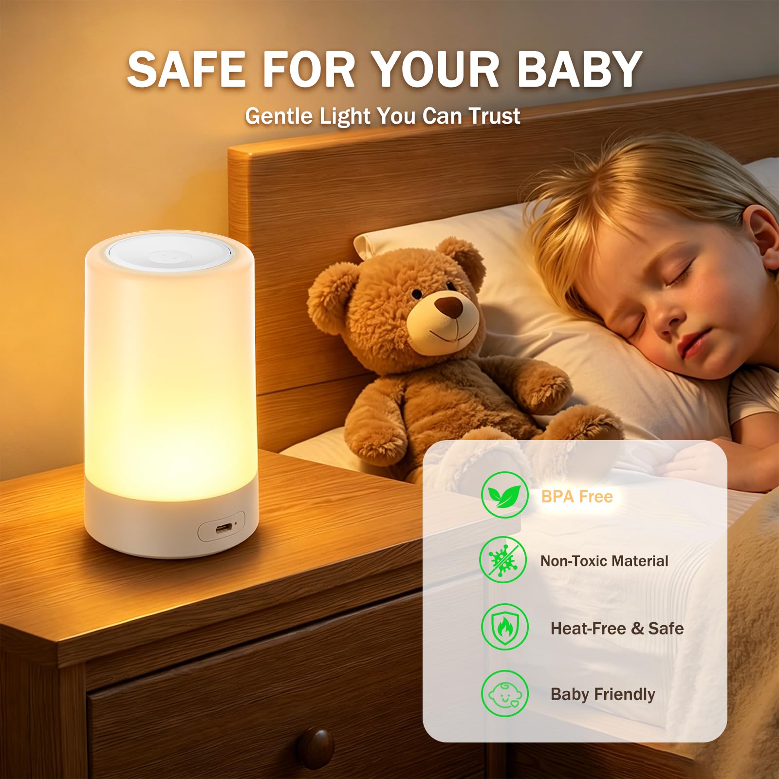 G Keni Luce notturna per bambini e bambini, lampada notturna portatile a LED touch per bambini e adulti, per l'allattamento al seno, aiuto per il sonno, lampada per allattamento ricaricabile USB, luce