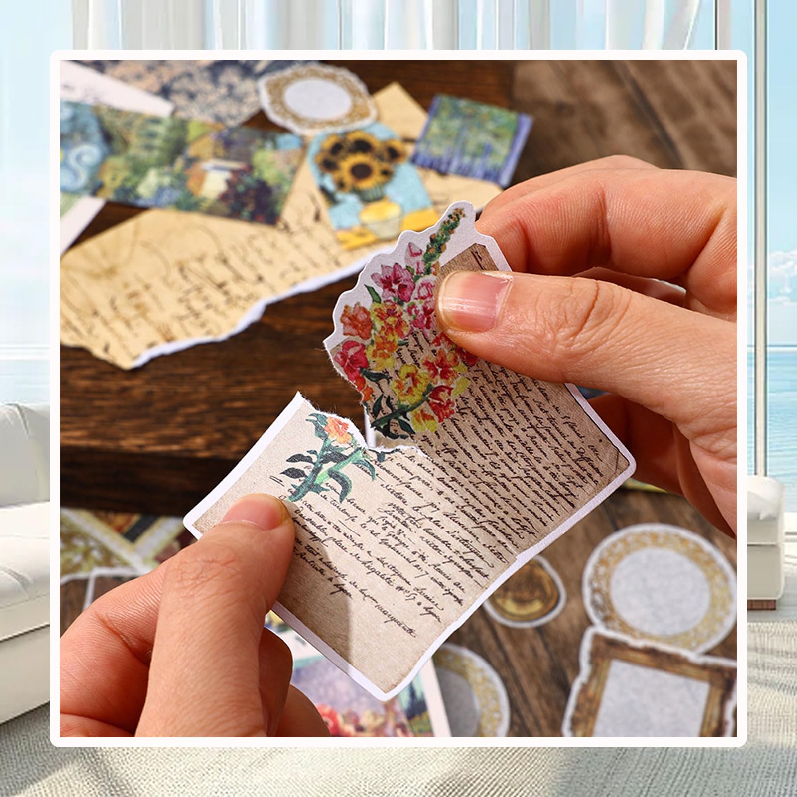 Confezione da 200 adesivi vintage per scrapbooking, kit di forniture per diari fai da te per scrapbooking, bullet journal, artigianato artistico, adesivi di carta estetica per quaderni, collage e
