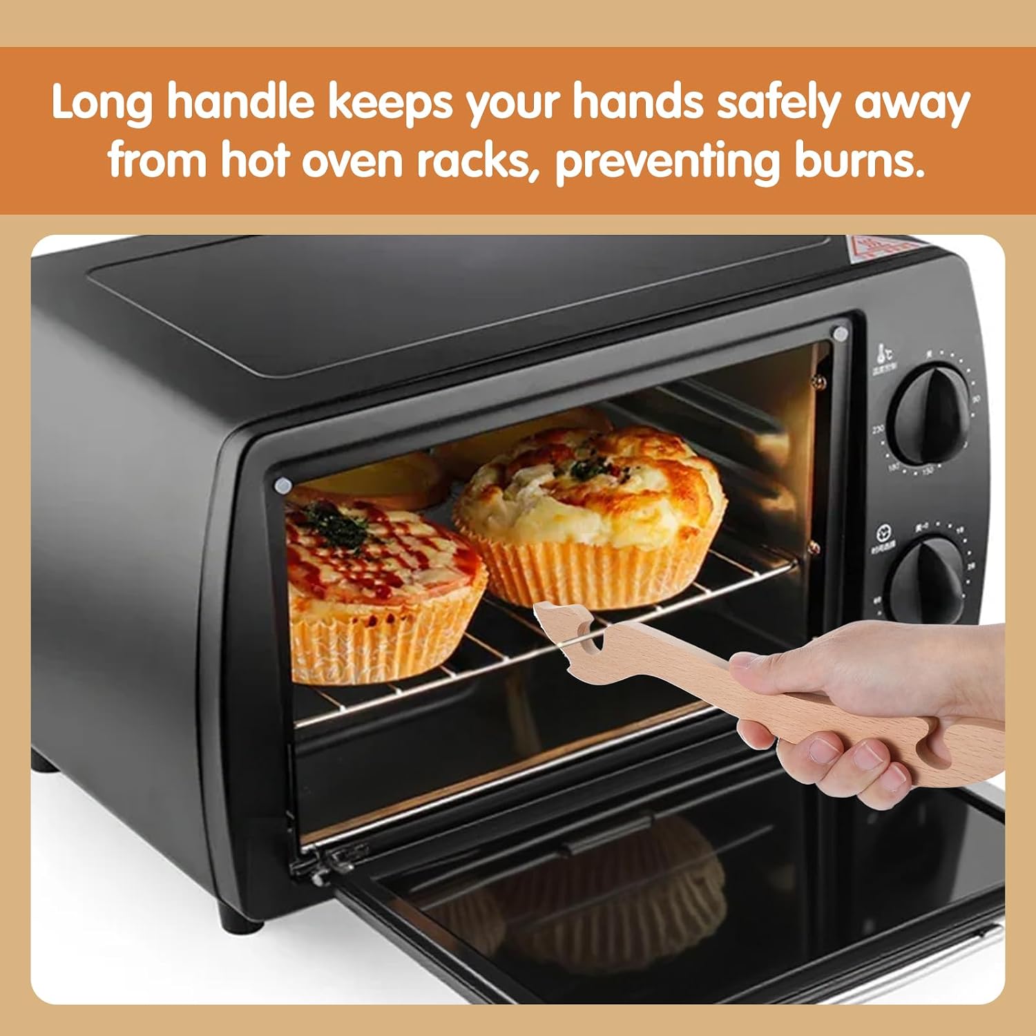 Ymapinc Oven Rack Puller Wood Oven Push Pull Stick Tool, Wooden Pull out Hot Racks Safely, Long Handle Toaster Accessories for Kitchen Toaster Ovens