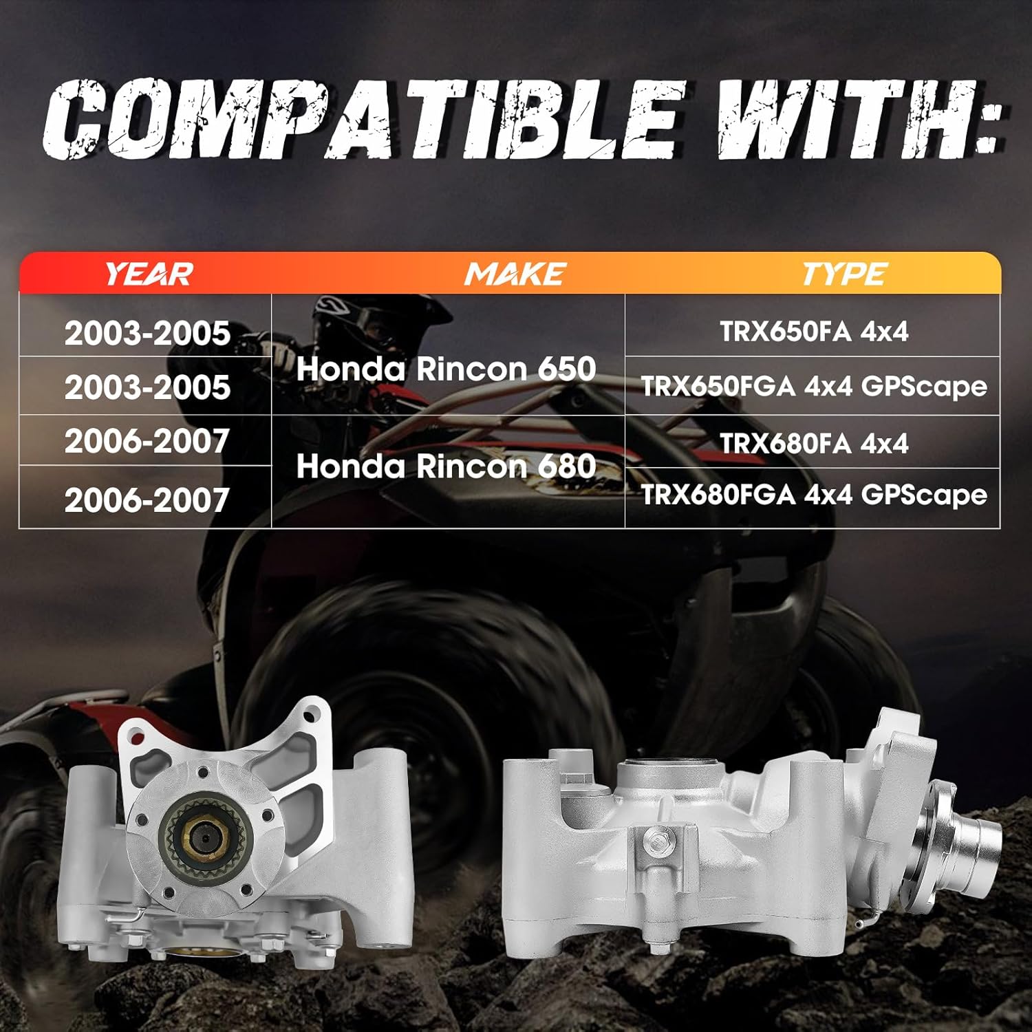 Rear Differential Assembly, Fit for Honda Rincon 650 2003-2005, Fit for Rincon 680 2006-2007, TRX650FA, TRX650FGA, TRX680FA, TRX680FGA, OE 41300HN8A40, 41300-HN8-A40