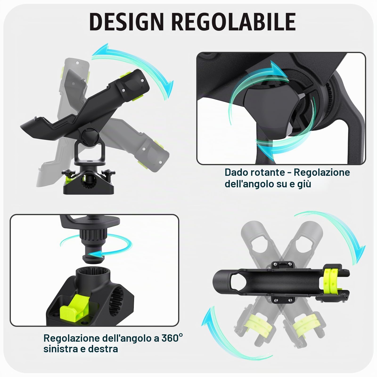BOOSTEADY Supporto per Canna da Pesca per Barca con Montaggio Combinato, Set di 2 Supporti per Canna da Pesca per Kayak con Regolazione a 360 Gradi
