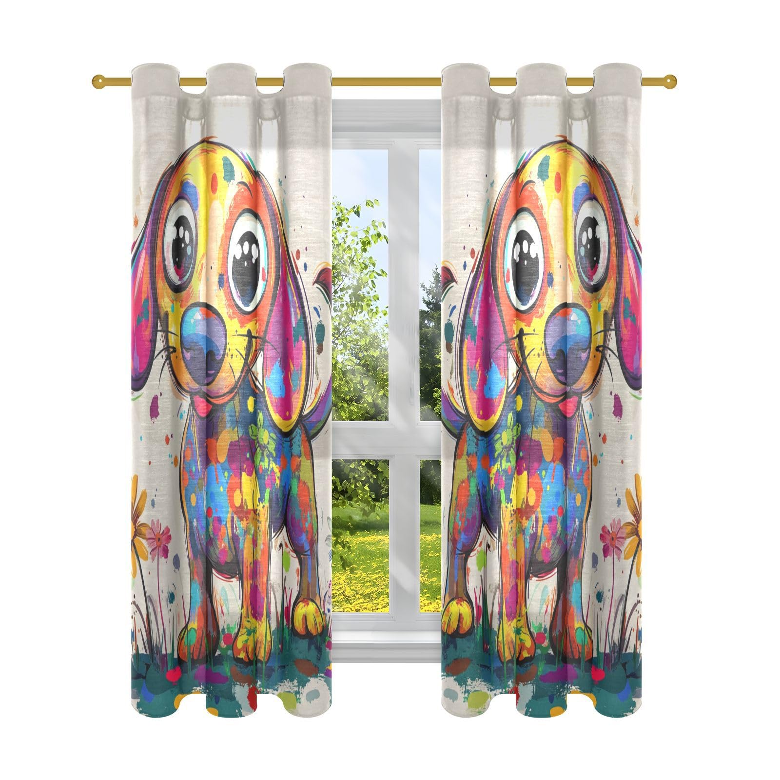 Rideaux occultants semi-transparents teckel pour chambre d'enfant