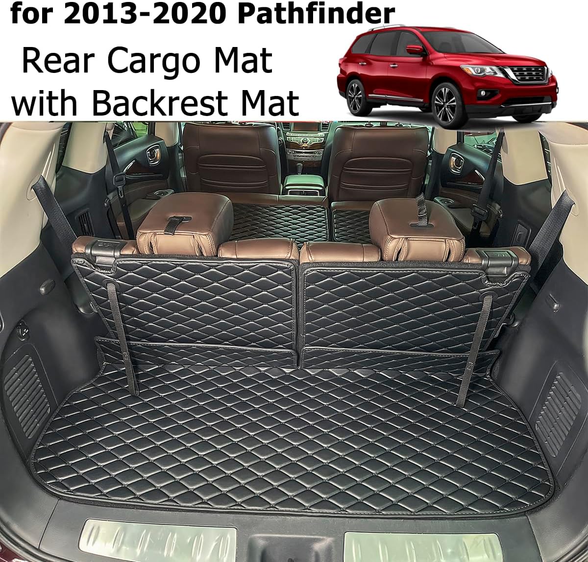Cargo Mat Compatible with 2013-2020 Nissan Pathfinder Trunk Mat & 2ND+3RD Row Rear Backrest Cargo Liners (The 3RD Row Seat NOT Have The Power Return Function)