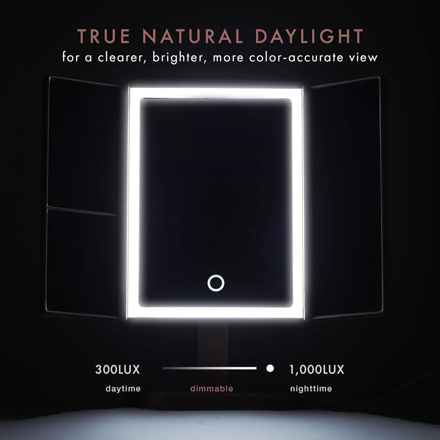 Fancii Large Makeup Mirror with Natural LED Lights, Lighted Trifold