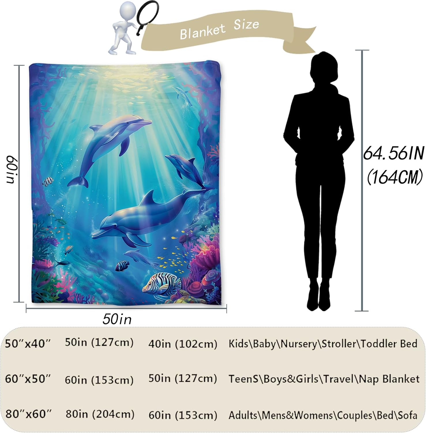 Magical Dolphin Underwater Scenery Blanket Cozy Flannel Throw Blanket - Soft, Lightweight & Fluffy - Perfect for Couch, Bed, Travel - Captivating Home Decor for Indoor & Outdoor Use 60"x50" - Image 3