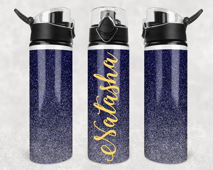 Personalized Flip Top Water Bottle 25oz | Gym Water Bottle | Travel Cup | 750ml | Navy Speckles with Name in your choice of color and Font