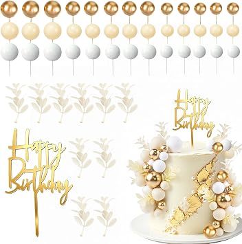 MEMOVAN Khaki Balls Cake Topper Khaki White Gold Ball Cake Decorations