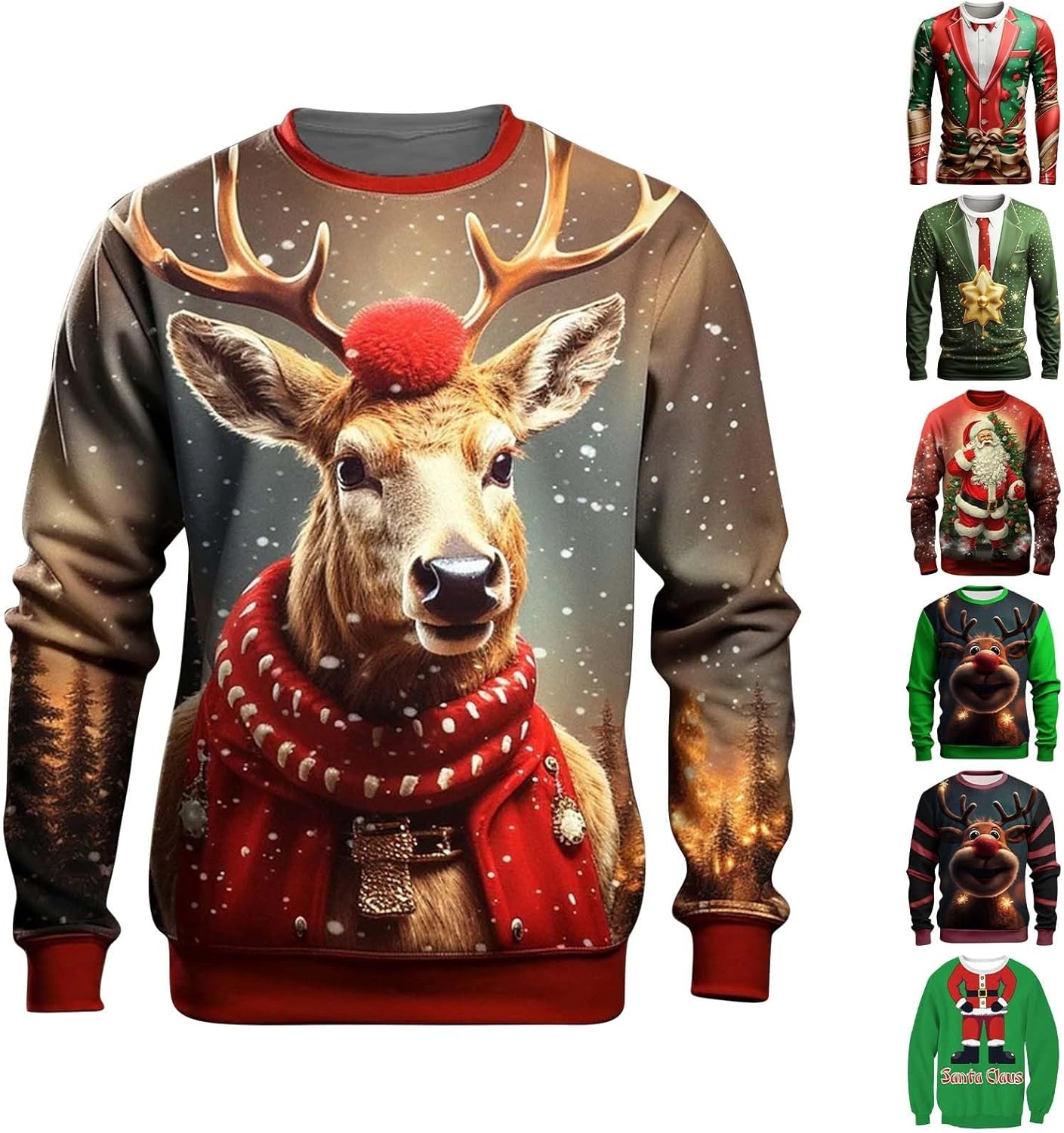 Kerst Sweatshirt voor Mannen Grappige Kerstboom Kerstman Tops Plus Size