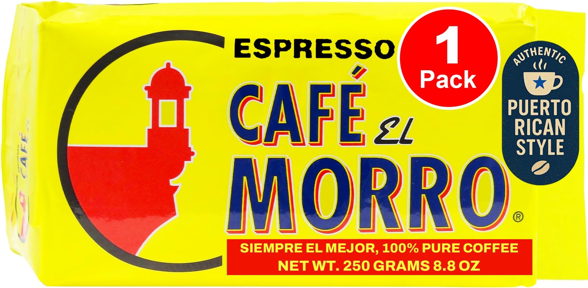 Café El Morro Dark Roast Espresso Ground Coffee, Bulk Coffee, Authentic Puerto Rican Style Coffee, Vacuum Sealed, Ground Espresso - 8.8 oz (1-Pack)