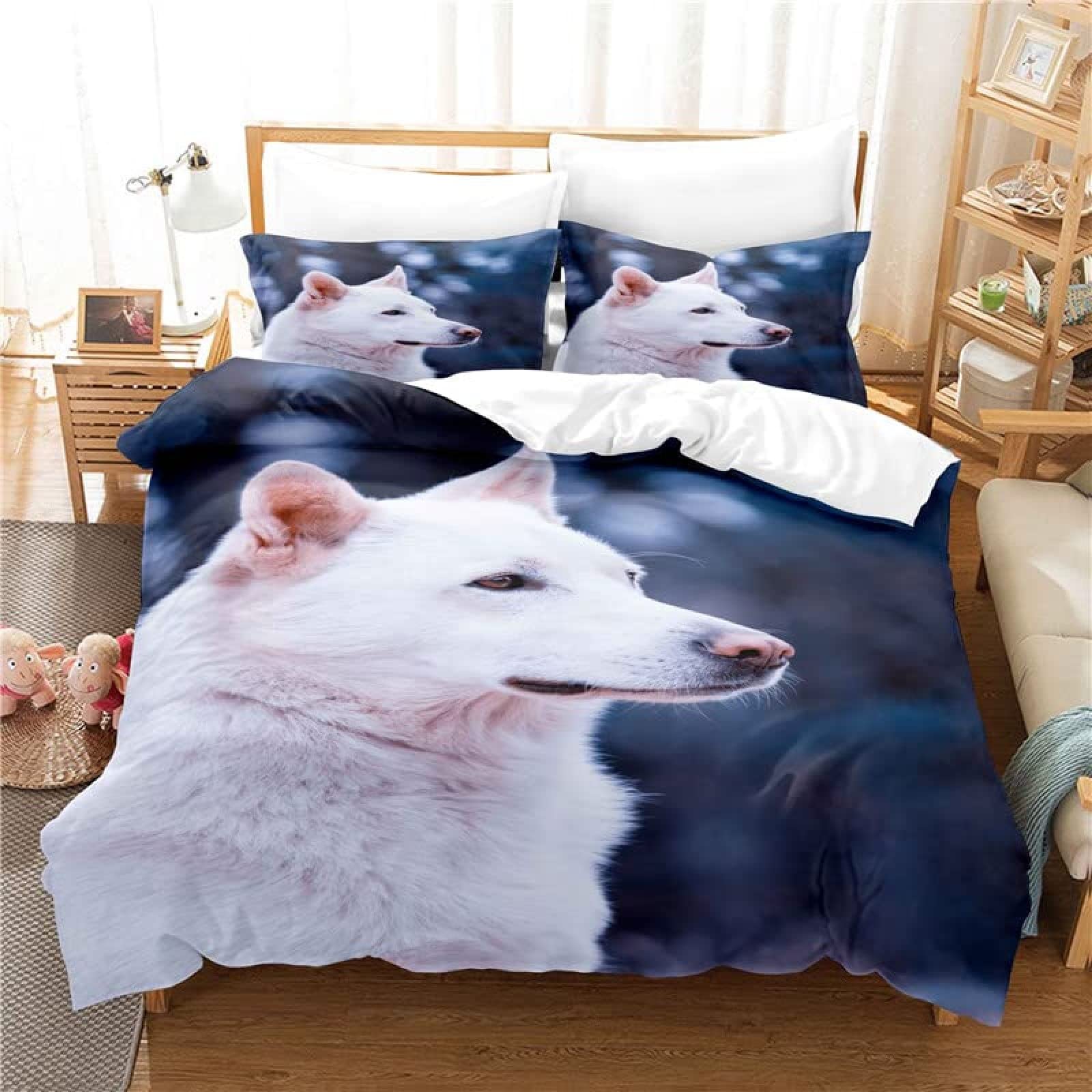 White Wolf zestaw pościeli super king, luksusowa miękka pościel z mikrofibry dla dzieci, nastolatków i dorosłych, 1 poszewka na kołdrę 220 x 260 cm z zamkiem błyskawicznym i 2 poszewkami na poduszki 50 x 75 cm