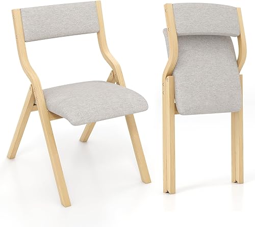GOFLAME Juego de 2 sillas plegables de comedor, sillas plegables ensambladas con asiento acolchado y marco de madera maciza, sillas adicionales