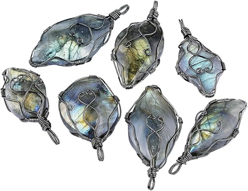 Miniatura 4 de Nupuyai Collar de labradorita natural unisex, hecho a mano, envuelto en alambre, con piedra curativa irregular con cadena de 19 pulgadas