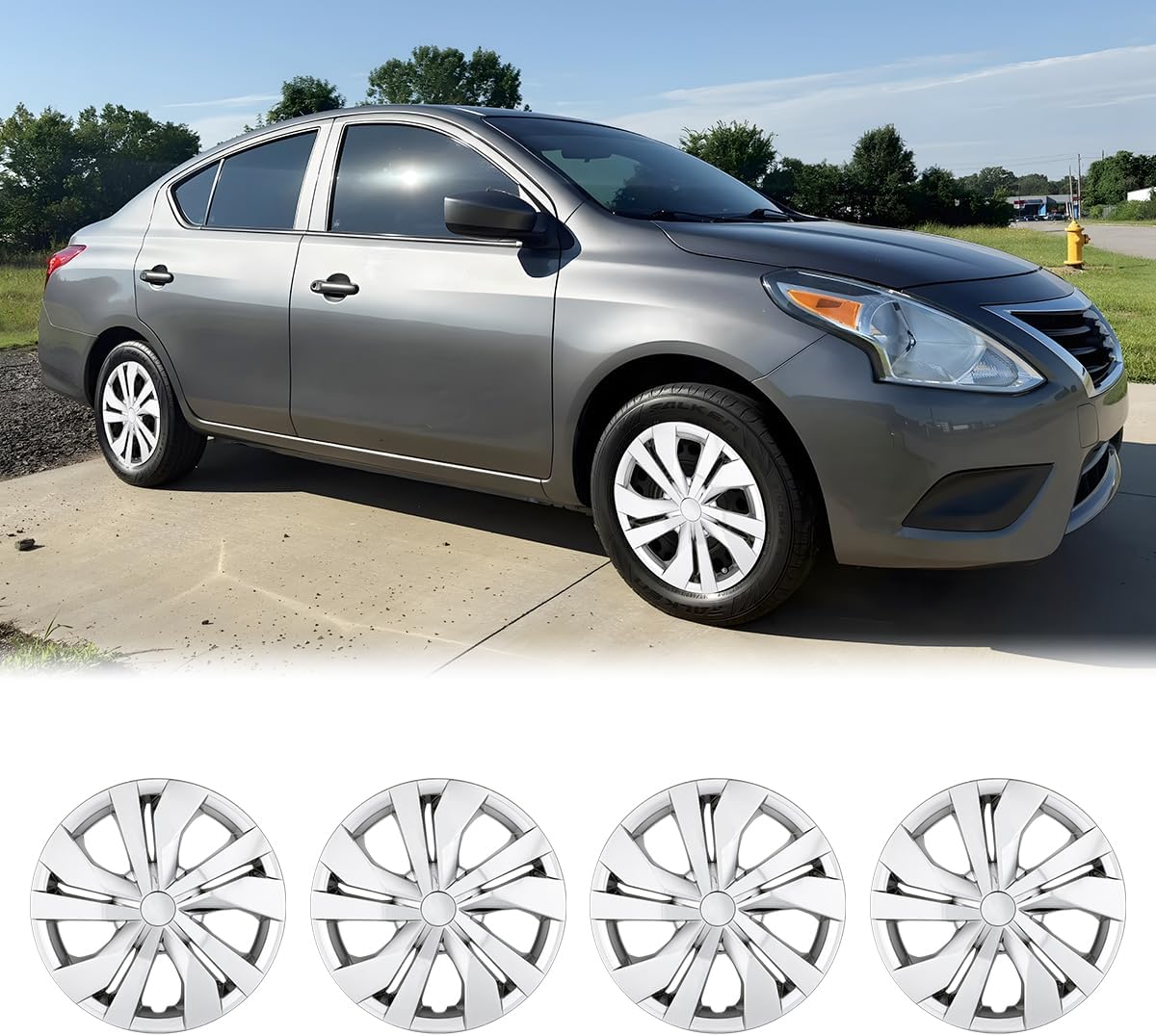 NIXON OFFROAD 15 inch hubcaps Set of 4 for 2007-2025 Nissan Versa, Hubcaps Compatible with Nissan Versa Sliver Steel Wheels ABS+PC Material,Snap-On Installation(Sliver Chrome)