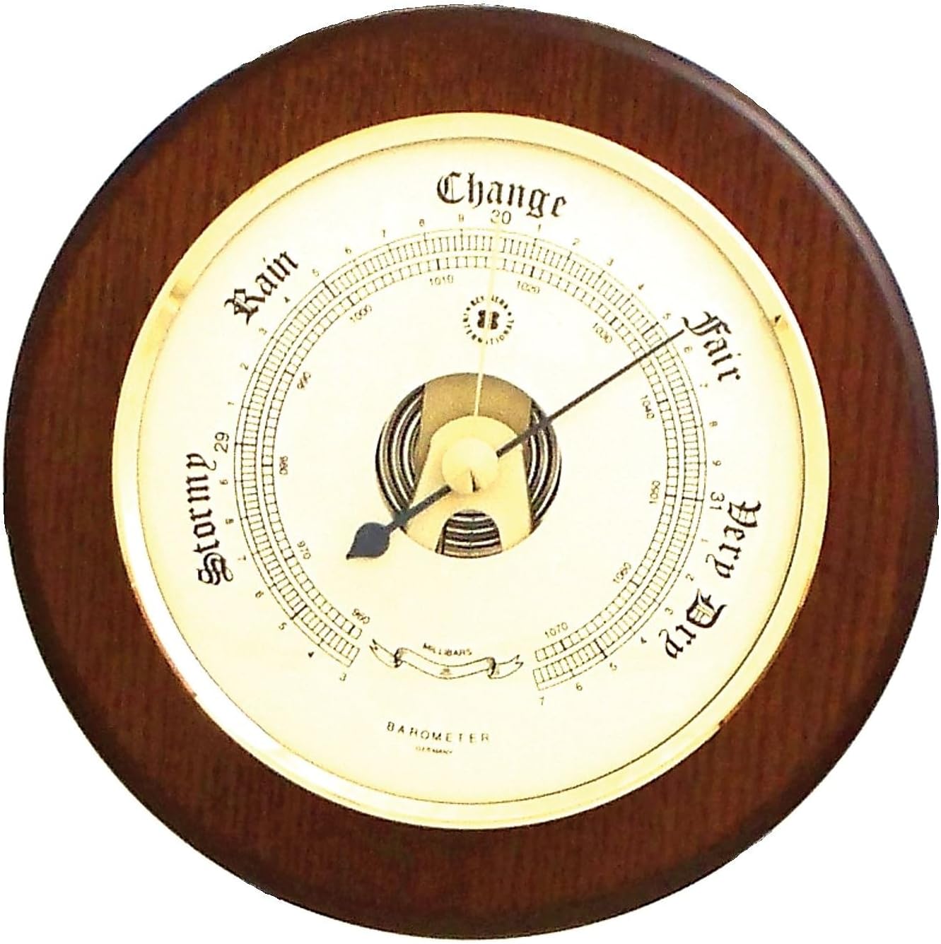 Time Factory AJ-WS072 Barometer on Cherry Wood with Brass Bezel, 5"