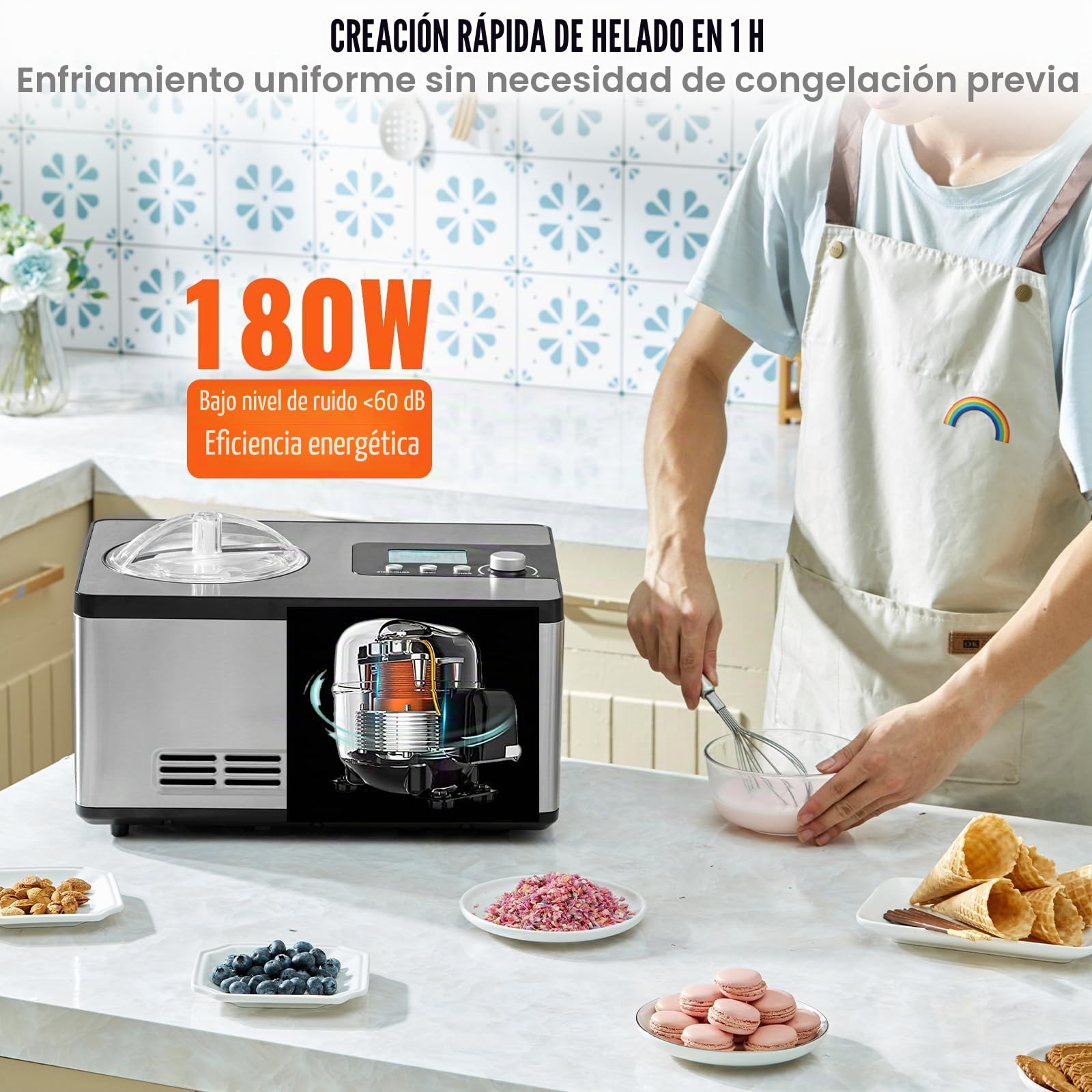 VEVOR Máquina Automática para Hacer Helados 2 L Heladera Profesional 180 W Máquina para Hacer Helados Eléctrica Pantalla LCD Preparación Rápida sin precongelación para Hacer Sorbetes de Yogur Helado
