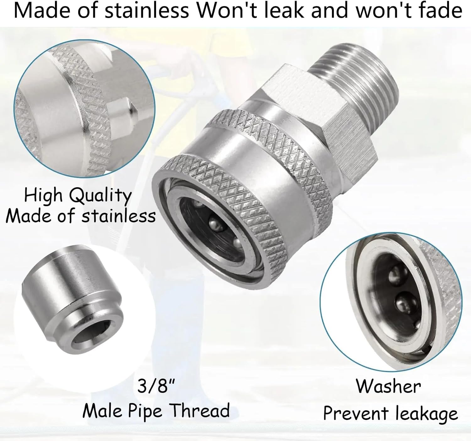 3/8 Quick Connect Fittings,Pressure Washer Quick Connect Kit,Stainless Steel Adapter Set Female and Male Thread(8 Pieces)