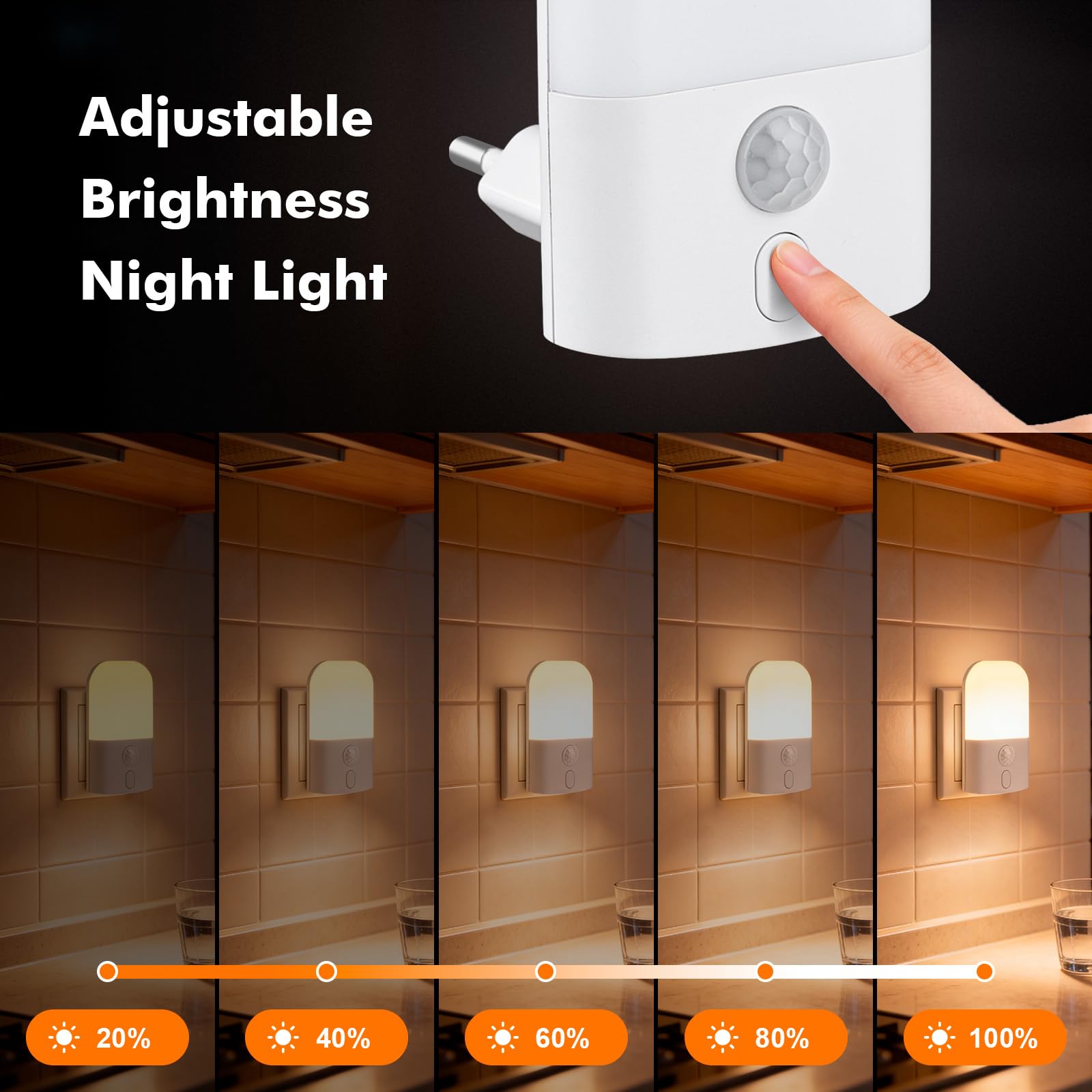 GRIFEMA GD103-1 Luz Nocturna Infantil 5 Niveles de Brillo Ajustables, Luz Nocturna con Sensor de Movimiento para Habitación de Niños, Baño, Pasillo, Cocina, Escaleras, 2700K Blanco Cálido