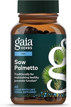 Gaia Herbs Saw Palmetto, 60 Vegan Capsules, 60 Servings | Supports Healthy Prostate Function & Urinary Health, Saw Palmetto & Sunflower Seed Lecithin to Support Mens Health*