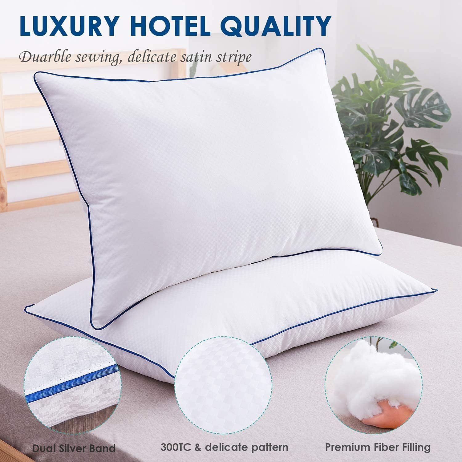 Bed Pillows for Sleeping King Set of 2 Sleeping Pillows for Side and Back Sleepers 2-Pack Down Alternative Cooling Pillows Hotel Collection Gel Pillows for Side, Back Sleeper Breathable Cover
