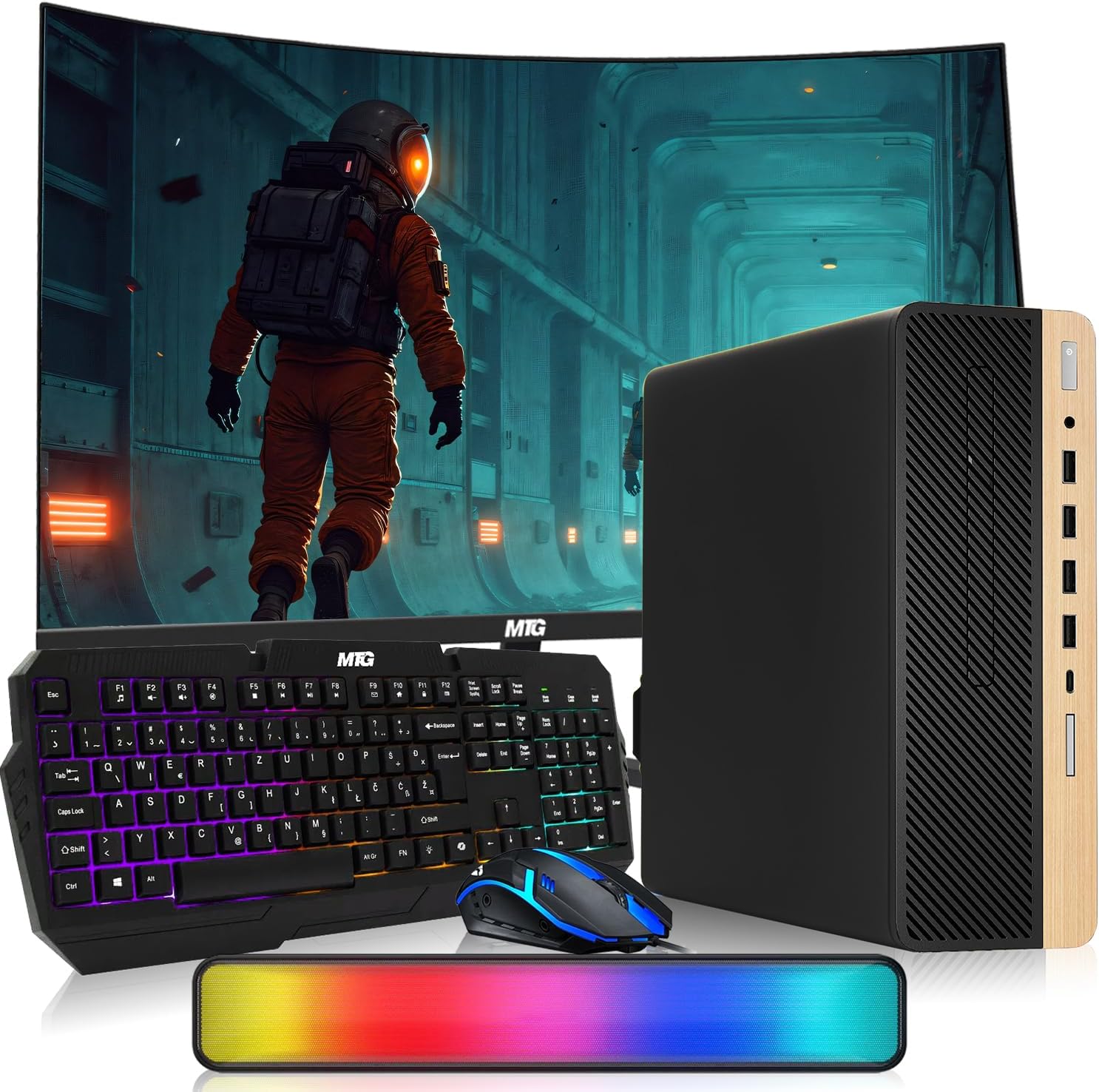 HP Light Single Premium Desktop Computer PC – AMD Processor,16GB RAM,512GB SSD,32 Inch Curved Monitor,RGB Keyboard with AI Copilot Key and Mouse,RGB Soundbar,Windows 11(Renewed)
