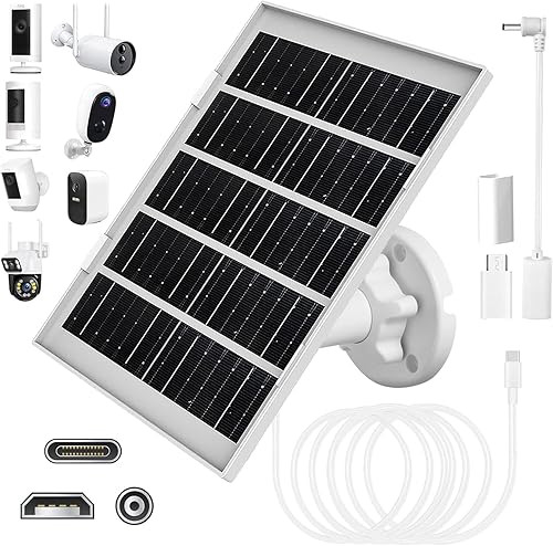Cargador de panel solar de 8 W para cámaras de seguridad al aire libre, con puerto micro USBUSB-C y CC (35 x 135), compatible con cámara de