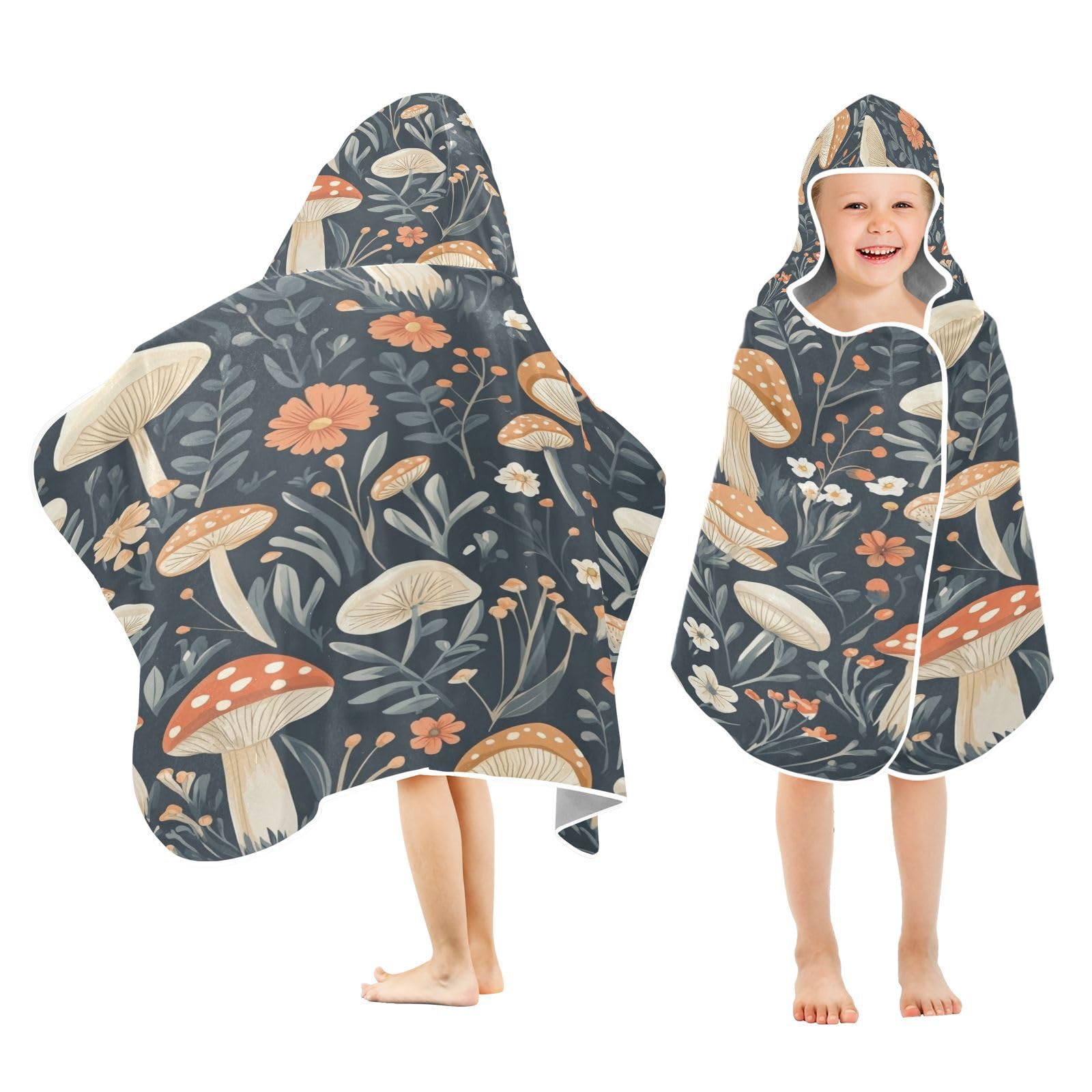 Kigai Mushroom Hooded Beach Towel for Kids Soft Absorbent Quick Dry Bath Towel with Hood Lightweight Toddler Shower Pool Bath Wrap for Boys Girls