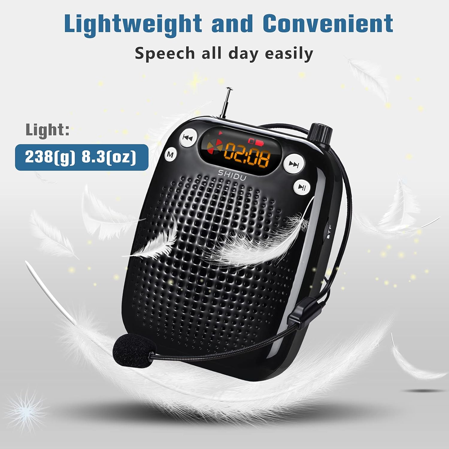 SHIDU Voice Amplifier with Microphone Headset, Bluetooth Voice Amplifier for Teachers Portable Speaker with Microphone Support FM TF Card USB Flash Disk for Classroom Speech Tour Guide Training - Image 2