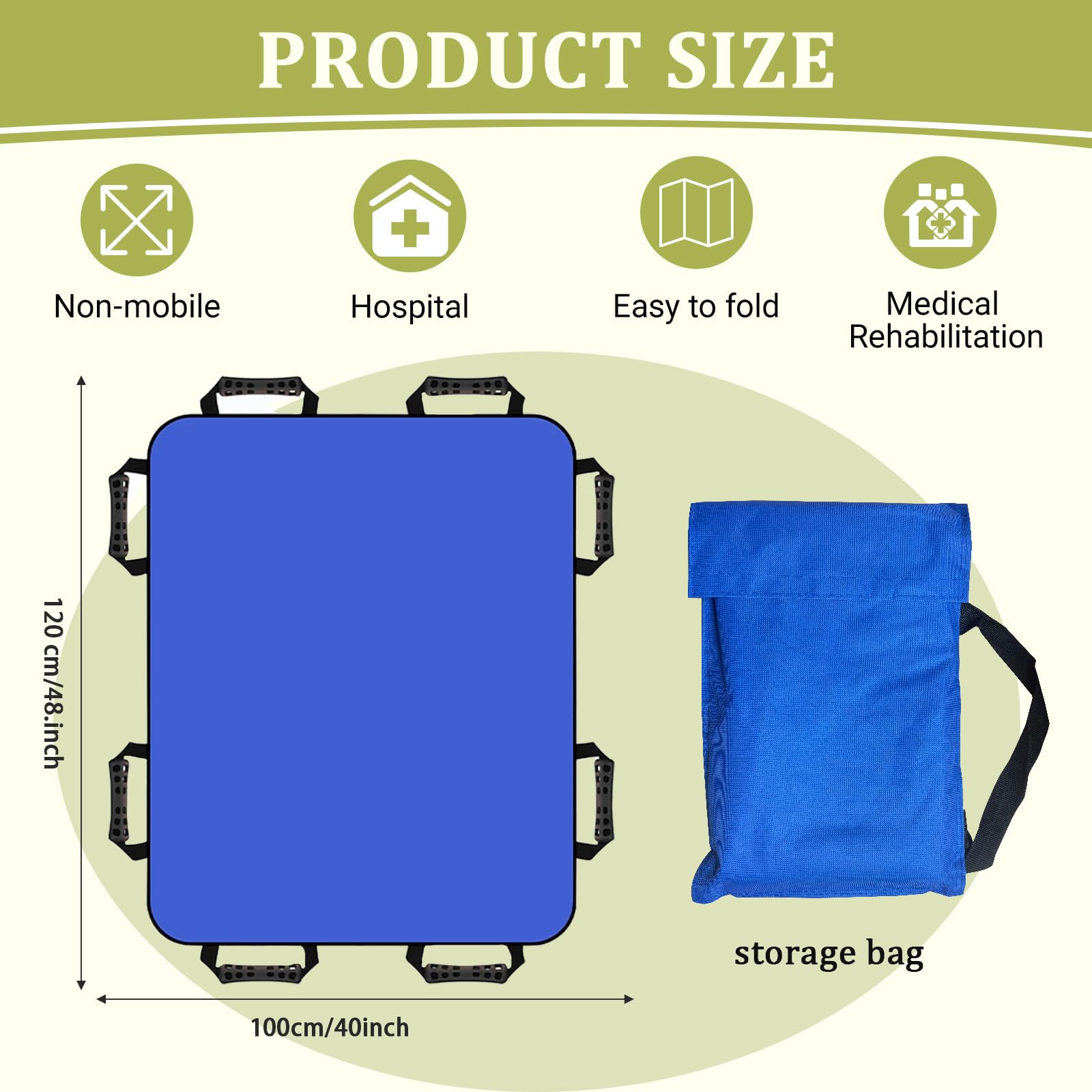 Paño deslizante para cama postrada, tabla de transferencia para levantadores de pacientes, 120 x 100 cm, para personas postradas en cama con 8 asas, color azul