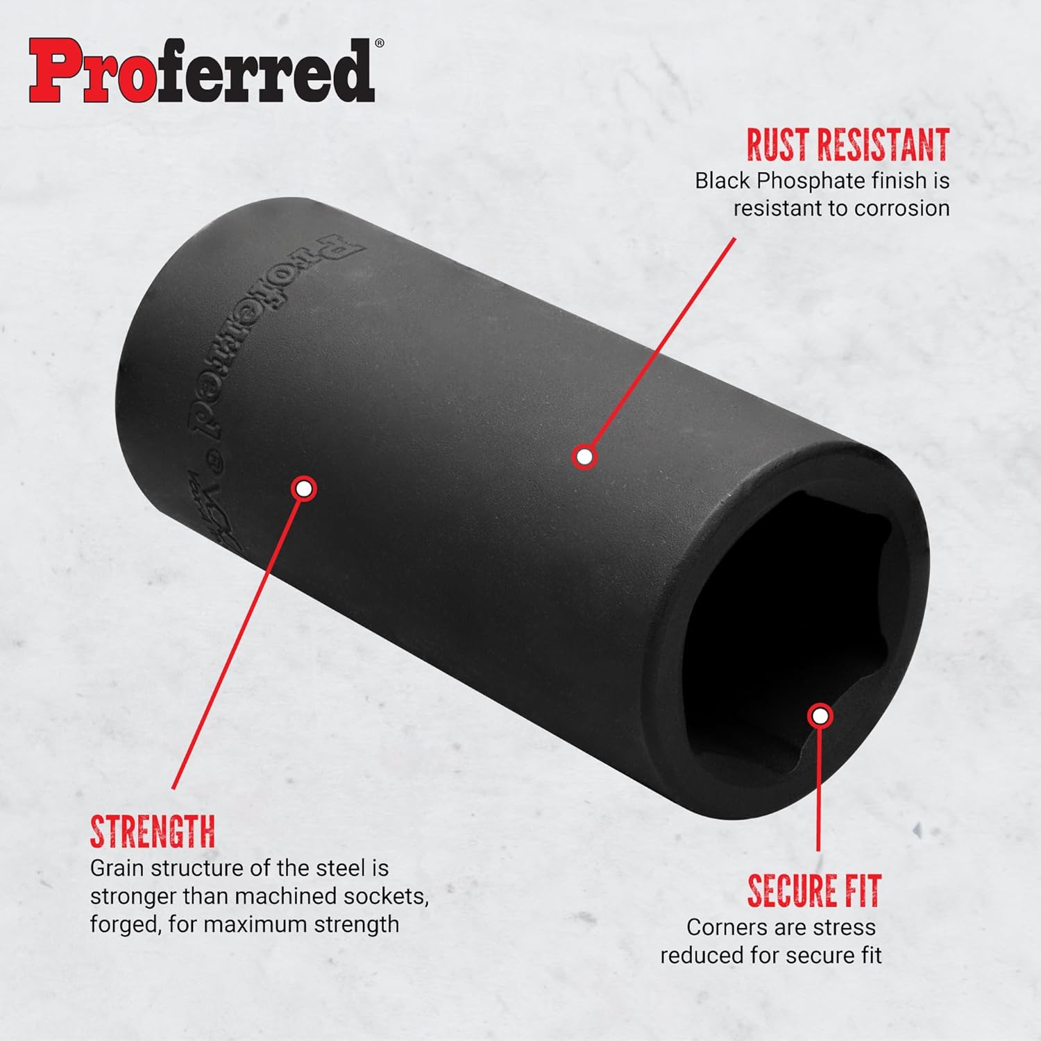 Proferred S33124 1/2" Drive Metric Socket, 24 mm Deep Impact 6 Point
