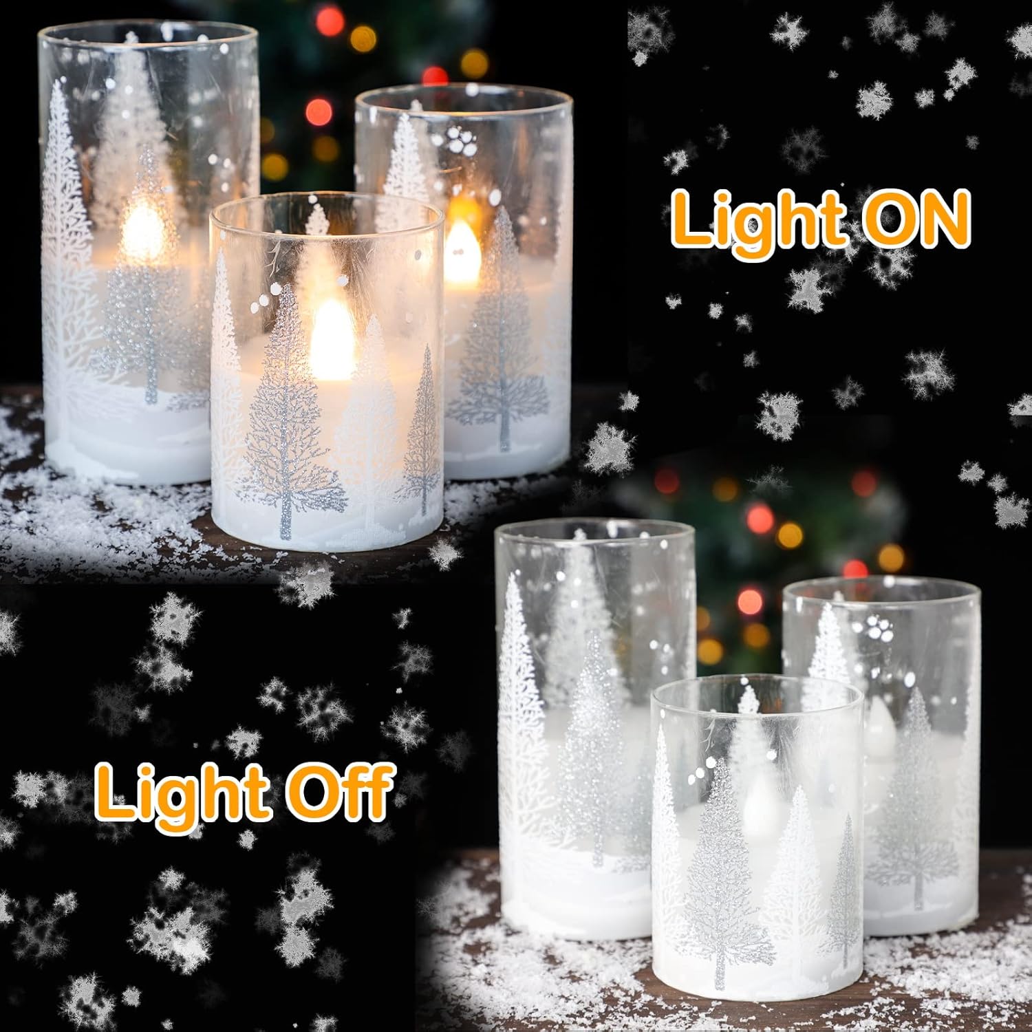 Christmas Flameless Candles with Timer, Holiday Led Glass Candles, Flickering Battery Operated Pillar Candles for Christmas Home Decorations